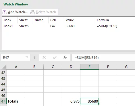 Shows how the watch window places the values at the top of the page now