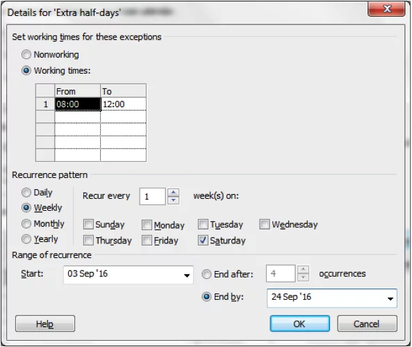 Extending A Bank Holiday Exception Over More Than One Month Screenshot in Microsoft Project