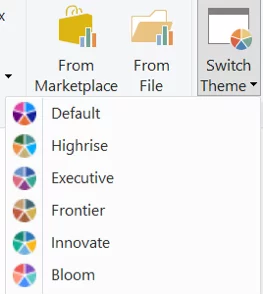 The 'Switch Theme' menu in Power BI's Home ribbonf