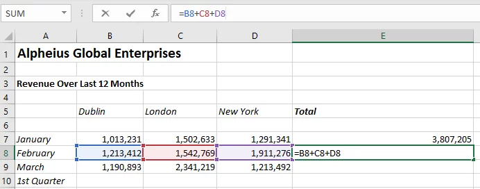 Shows the effect when F7 is copied with relative cell referencing