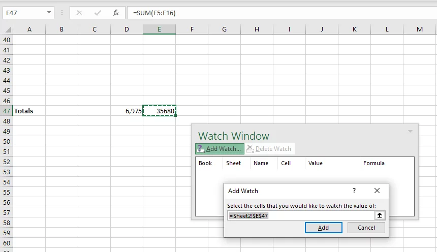 Shows the watch window pop up