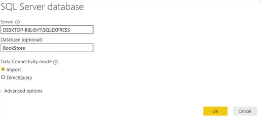 SQL Server Database Dialog Box