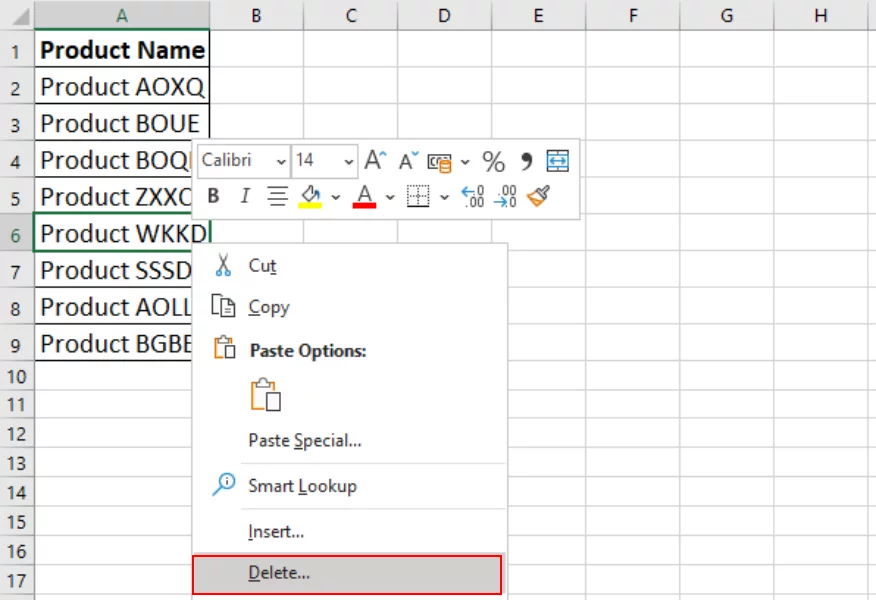 Screenshot showing the Delete... option