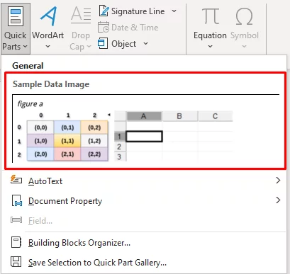 Shows the image in the Quick Part gallery