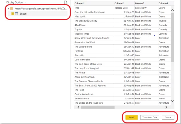 worksheets in the Google Sheets file you are connected to available