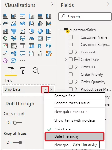 Click the Date Hierarchy option from the list of options.