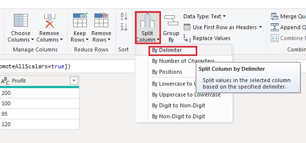 select the column and then Split Column -> By Delimiter