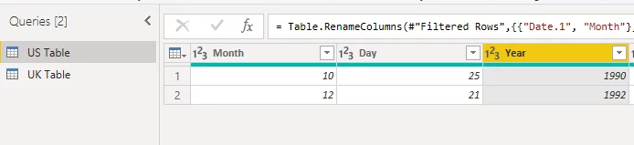 Click the US Table