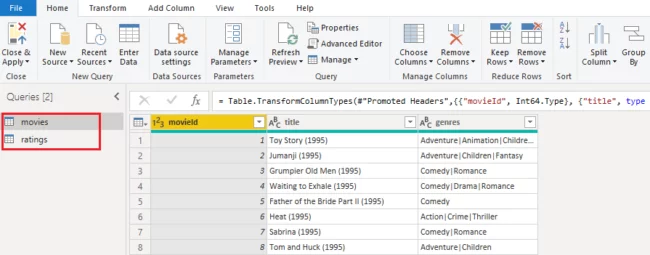 movies table is selected by default as it is greyed out