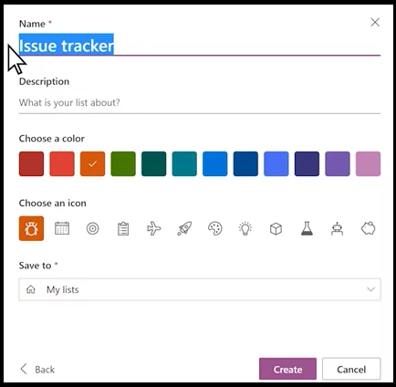 editable sections of name and description