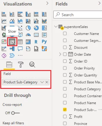 Where to add the product sub-category within the Field section