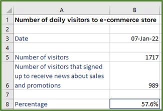 Screenshot showing the percentage with one decimal place in cell B8.