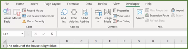 Screenshot showing the text in cell A1.