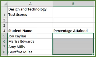 Screenshot showing range B5:B8 selected.
