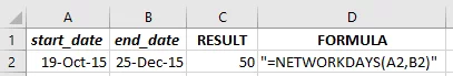 Shows the NETWORKDAYS function
