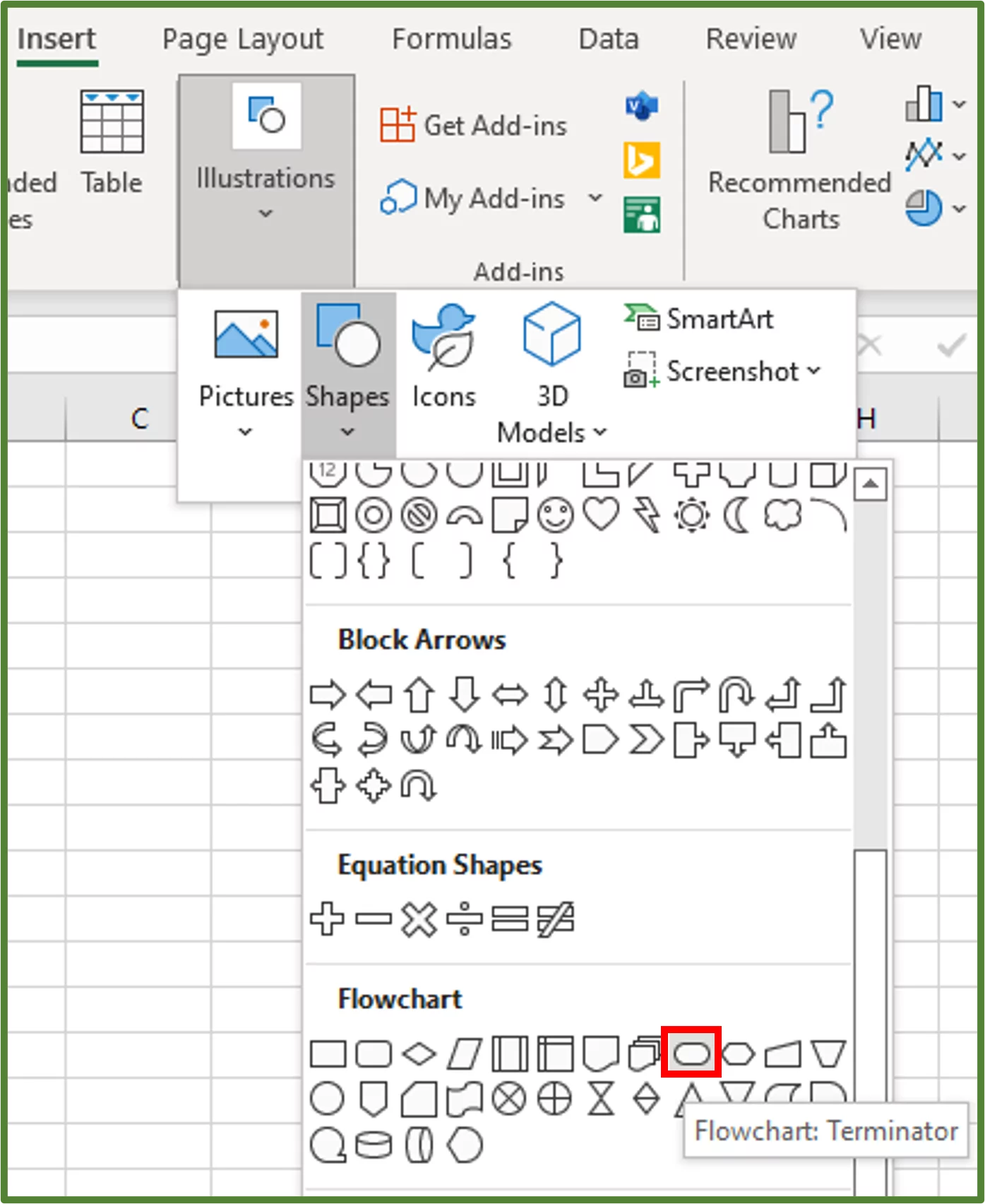 Screenshot showing the Terminator shape highlighted.