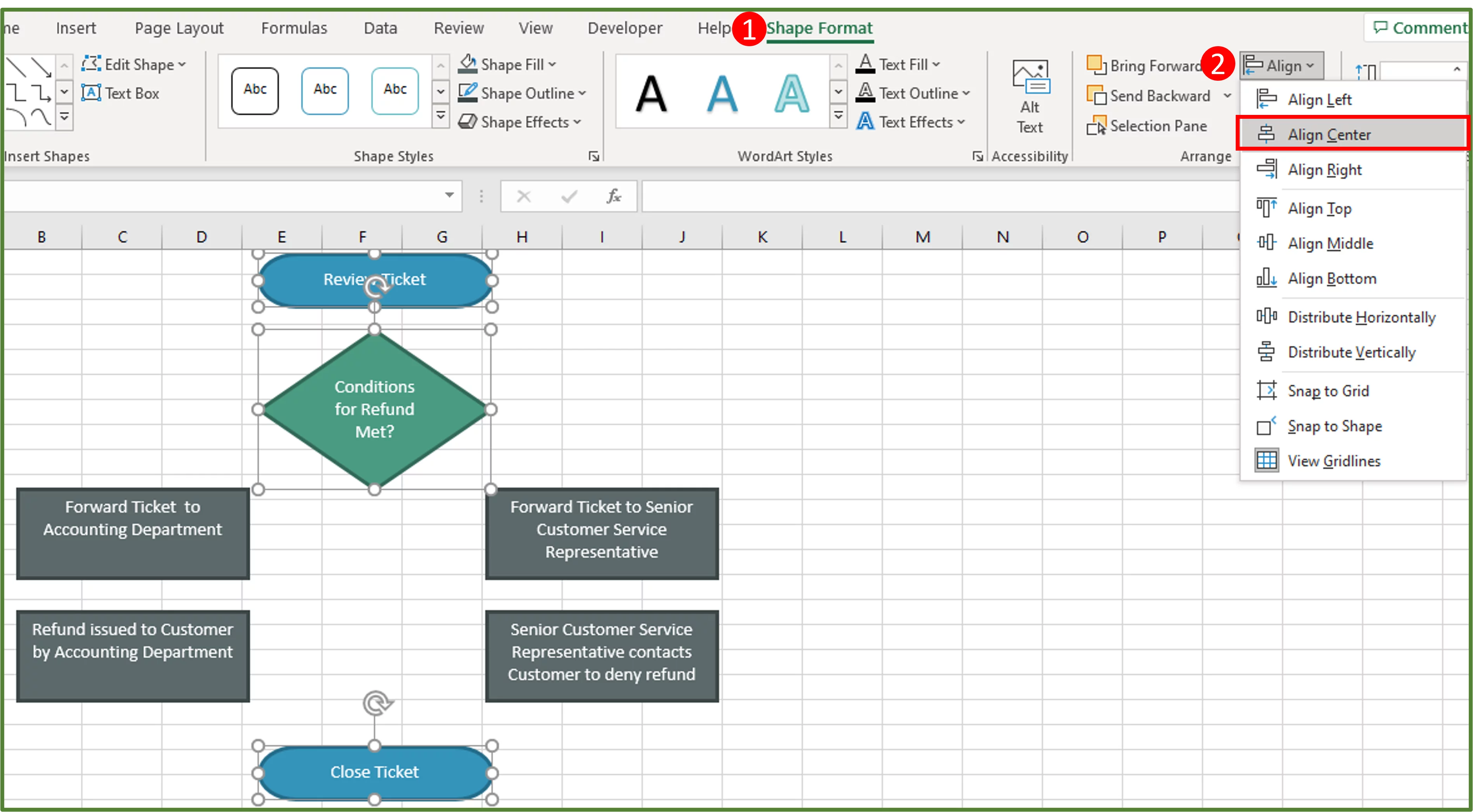 Screenshot showing the Align Center option highlighted.