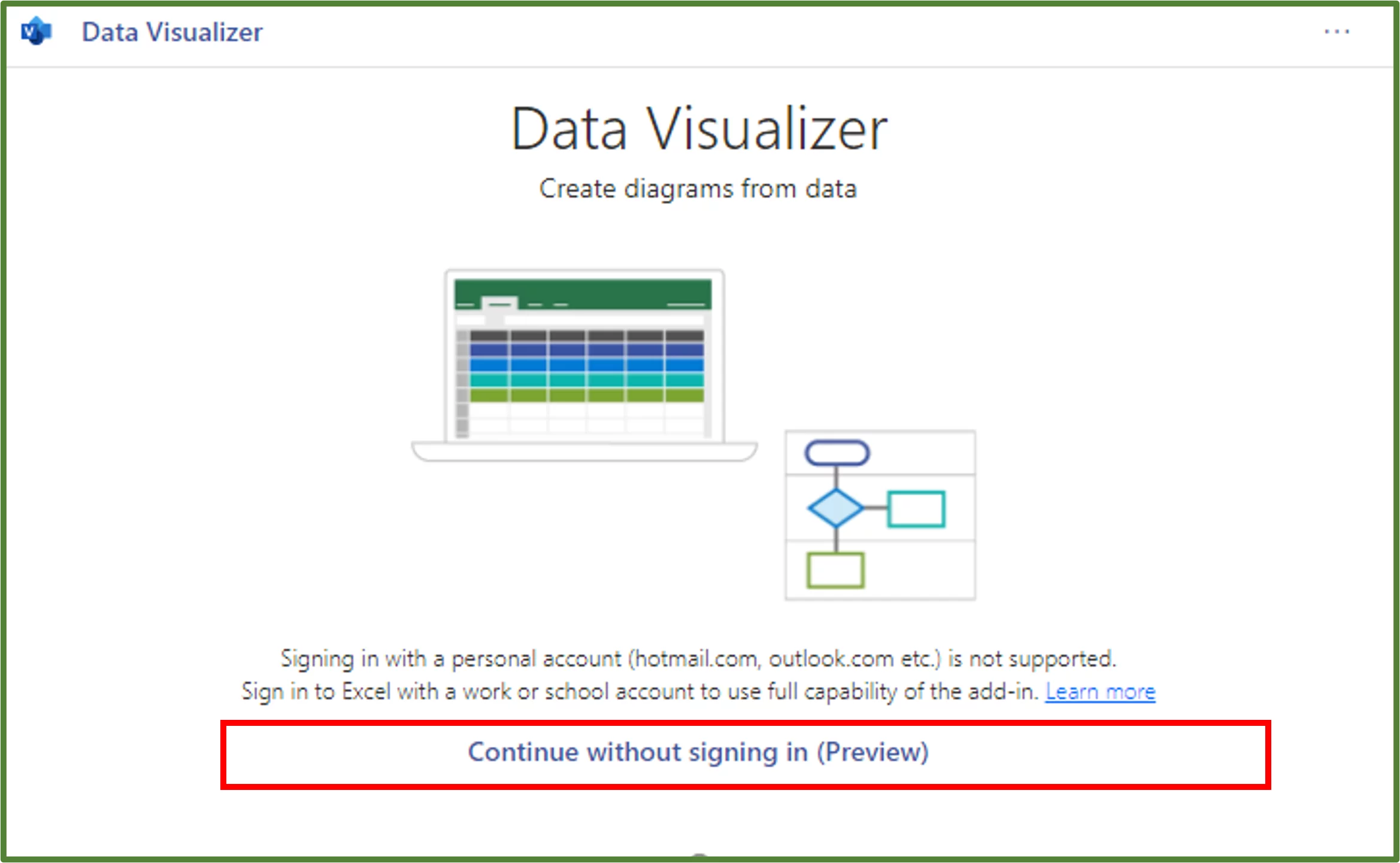 Screenshot showing the Continue without signing in option.