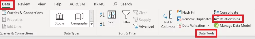 Relationships on the Data Tab