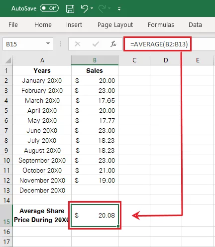 Average computed by Excel