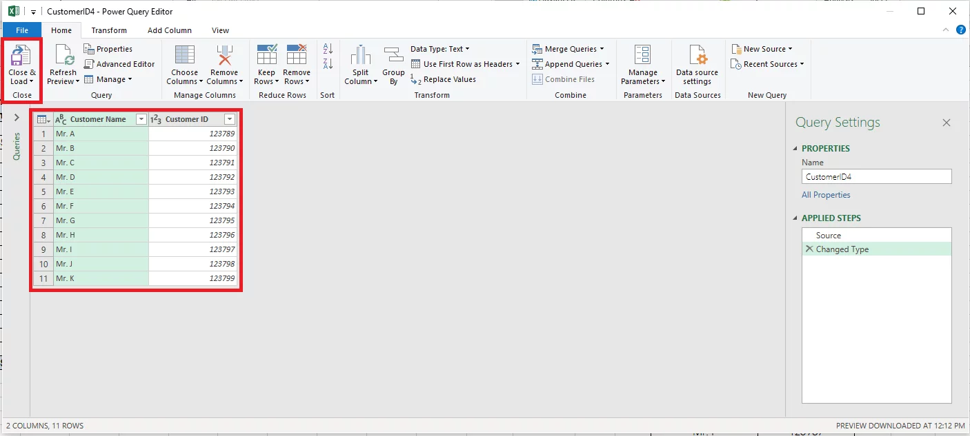 Importing the data to Power Query Editor