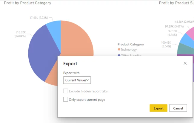 screenshot showing screen with export option