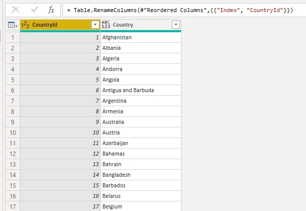 renaming the “Index” column