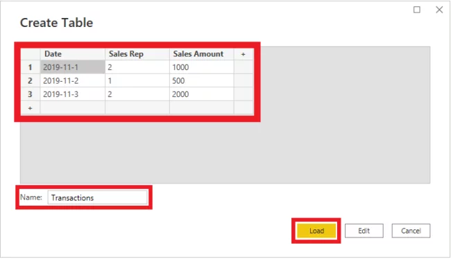 Screenshot of creating a second table with data in it