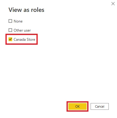 screenshot shows how to check the role that you want to test before clicking OK