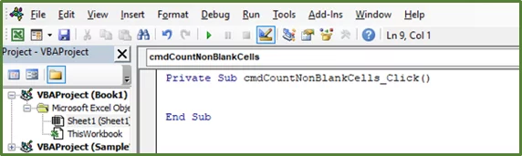 Screenshot showing the button click event.