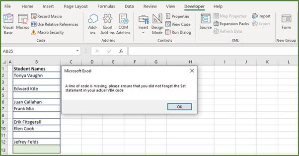 Screenshot showing the Message Box with the more user-friendly informative error message.