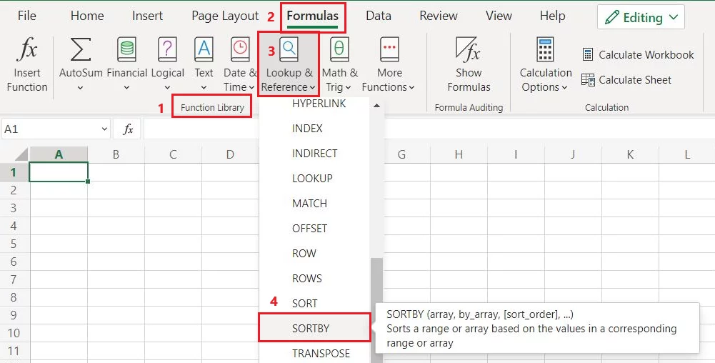 Accessing the SORTBY function from the function’s library
