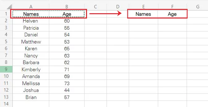 Copying and pasting the headers to the destination location