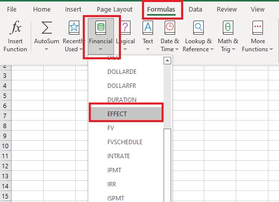 Accessing the EFFECT function from the Functions Library