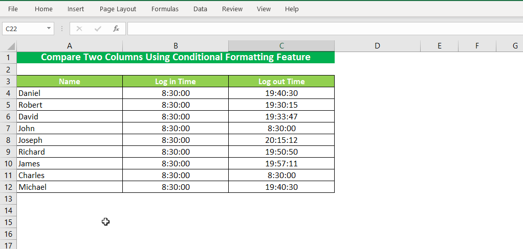 Compare Two Columns Using Conditional Formatting