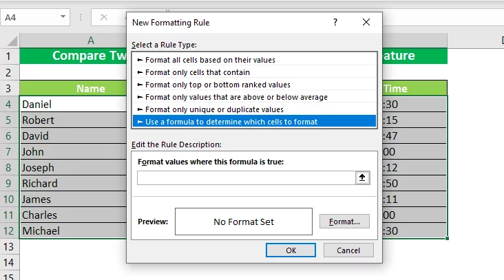 Use a formula to determine which cells to format