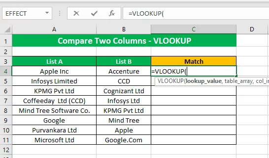Applying VLOOKUP Function