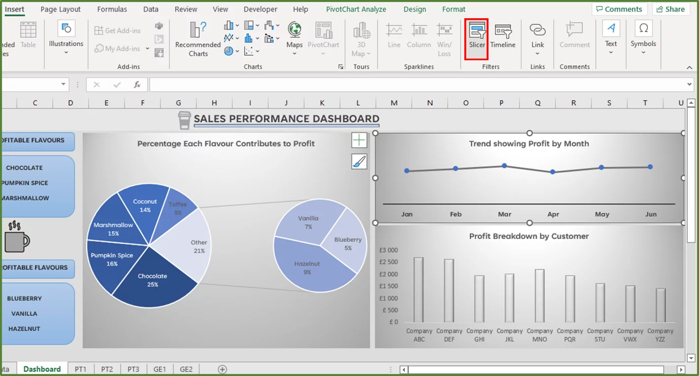 Screenshot showing the slicer option highlighted.
