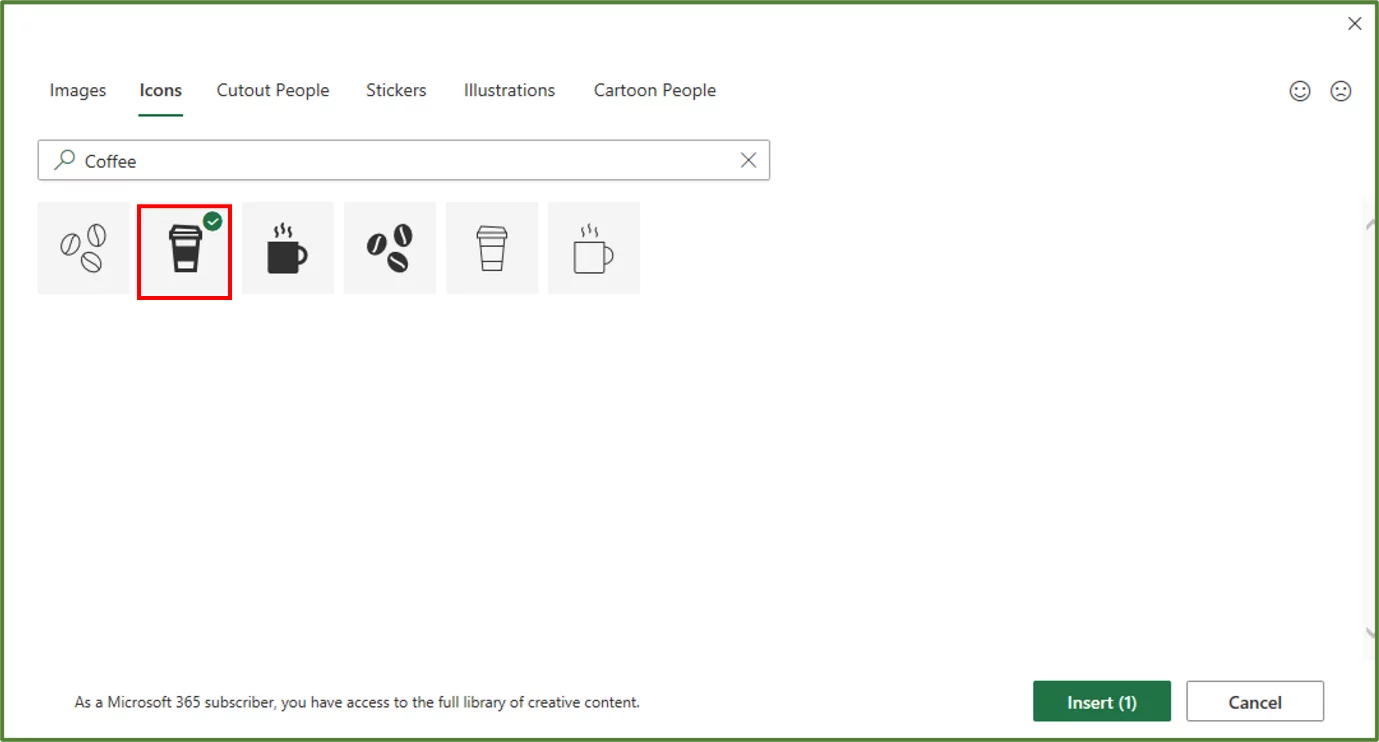 Screenshot showing the Coffee image of choice highlighted.