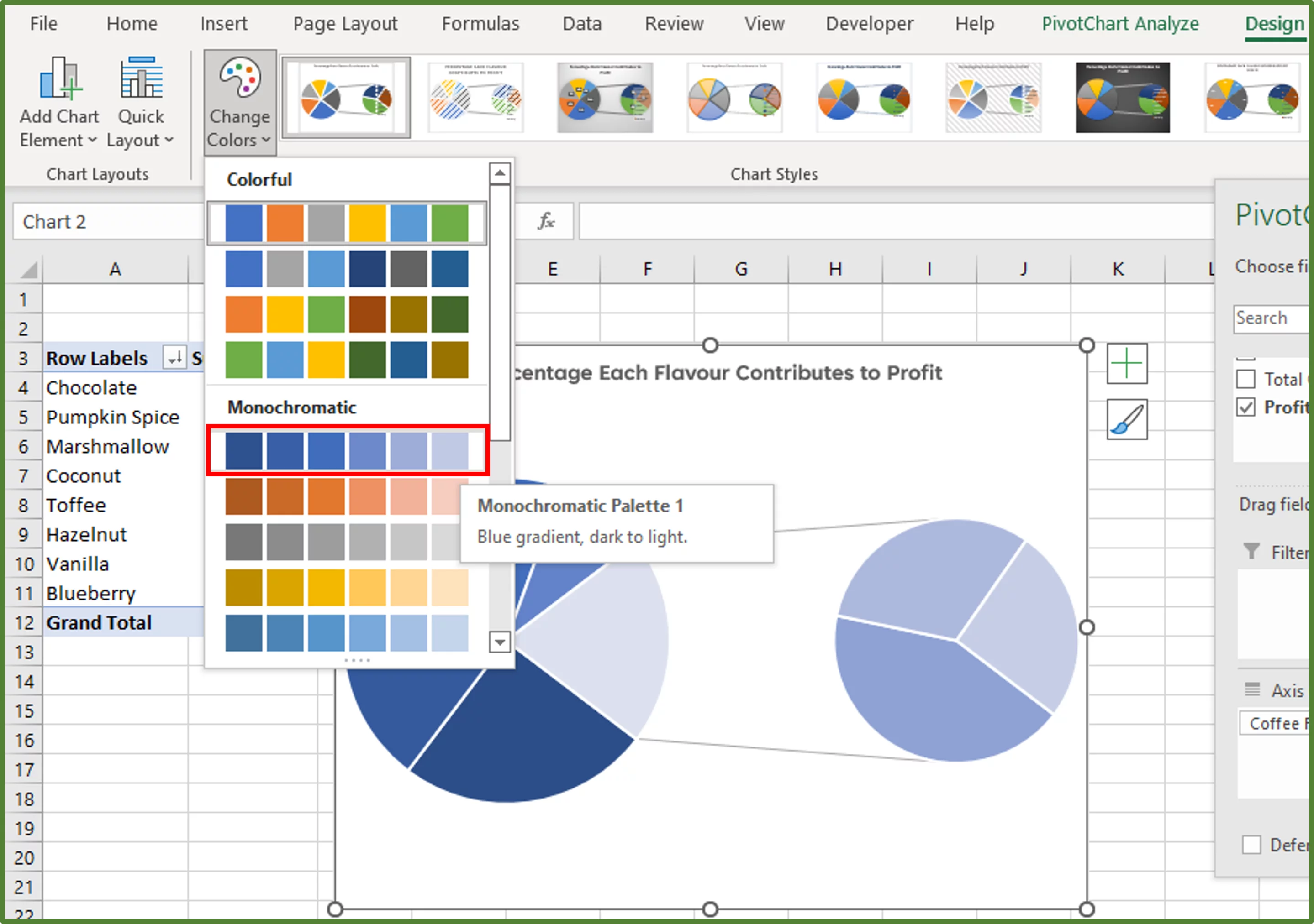 Screenshot showing the Monochromatic Palette 1 option highlighted.
