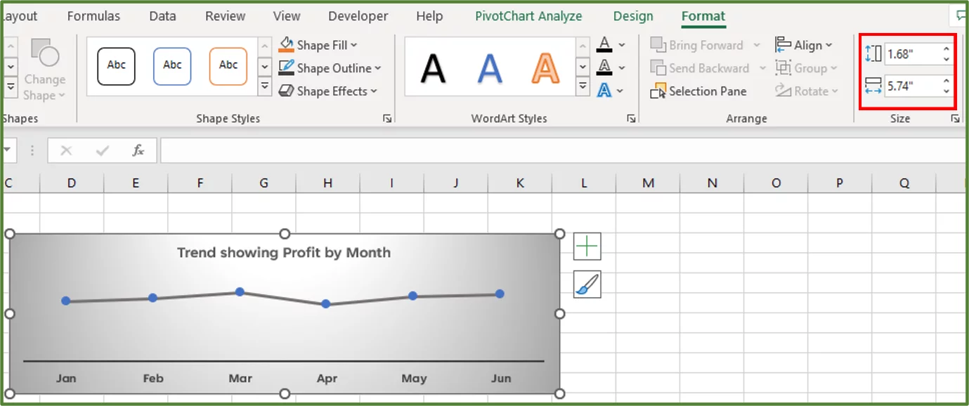Screenshot showing the chart with the new dimensions.