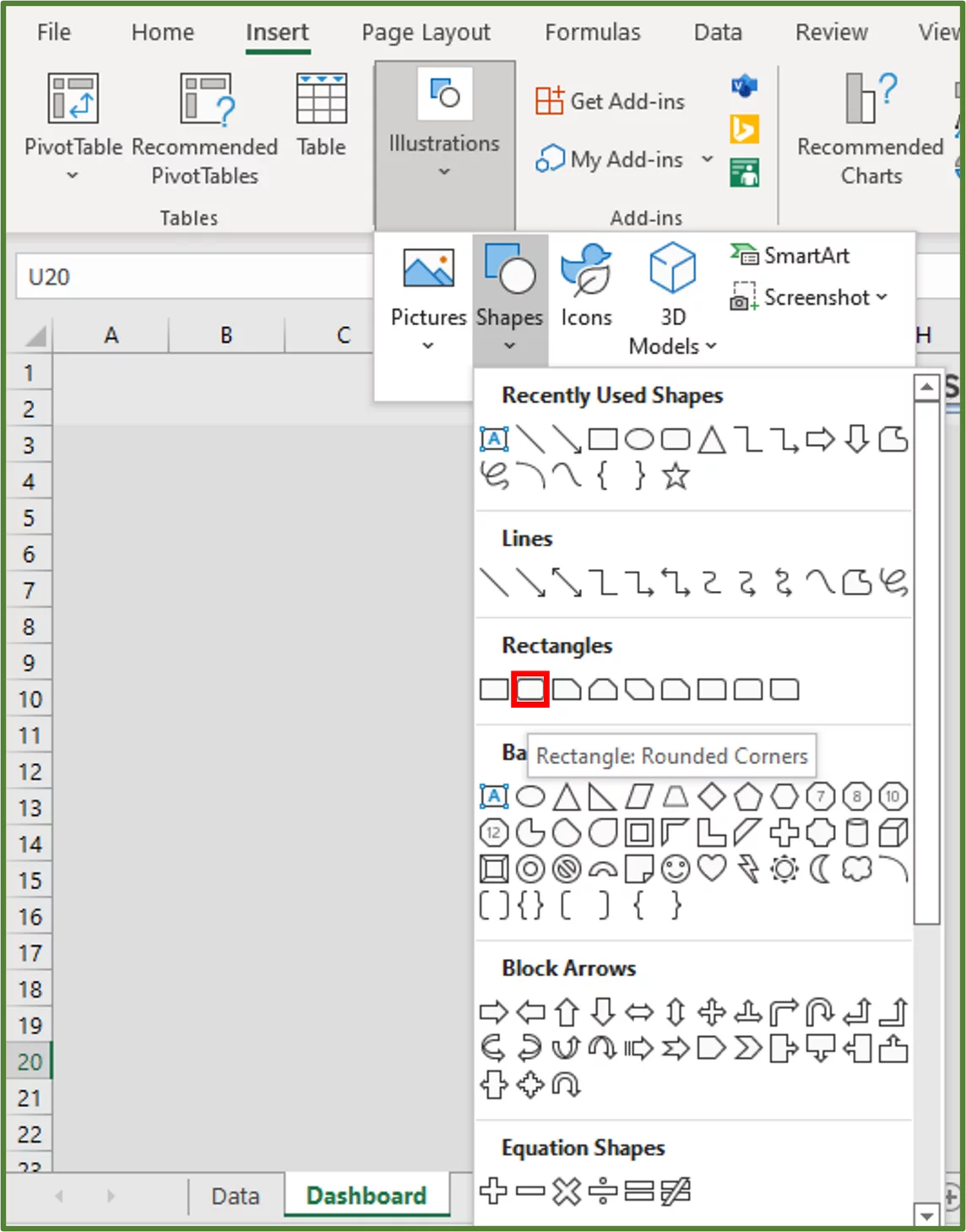 Screenshot showing the Rounded Rectangle option highlighted.