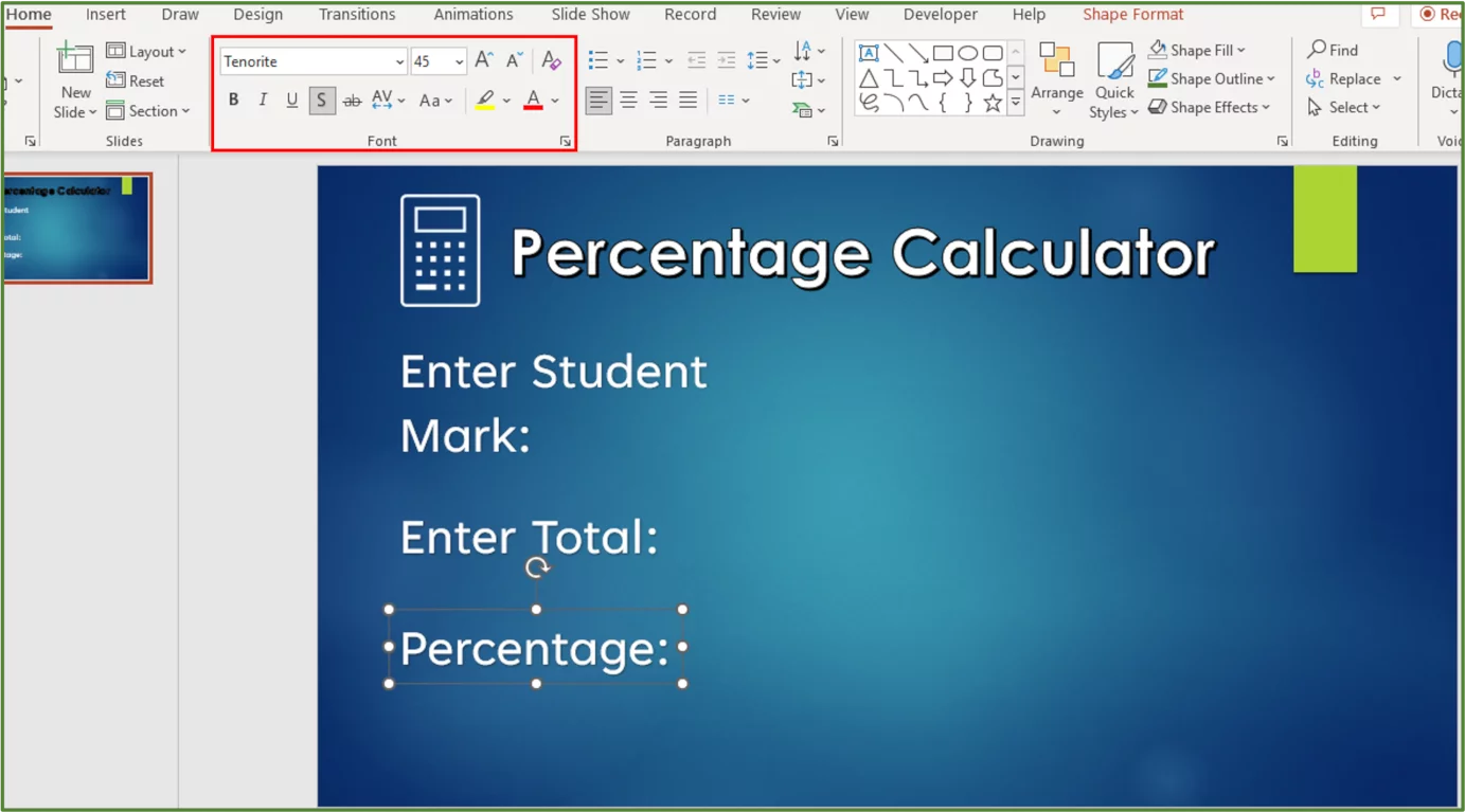 Screenshot showing the explanatory text.