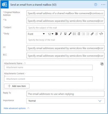 As you can see, this action looks very similar to Send an email (V2).