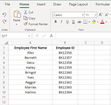 Employee IDs and first names of employees