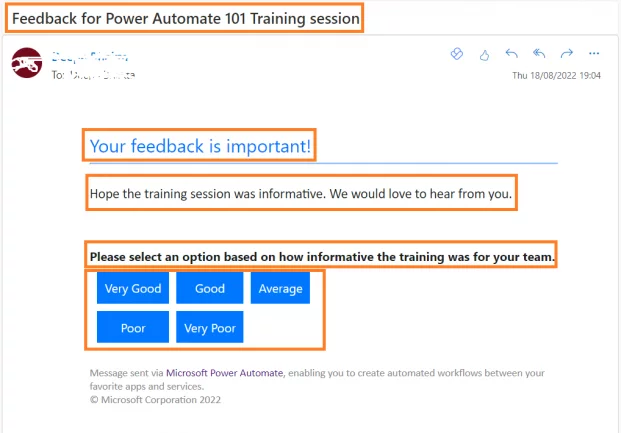 Save and test run the flow. The recipient receives an email as shown
