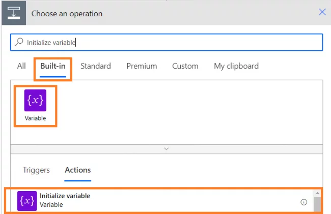 add a new step, click on Variable under Built-In tab.