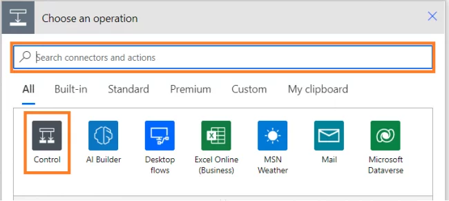Creating A Do Until Loop in Power Automate - Control or enter Do Until in the search box.
