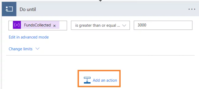 Click on Add an action inside the Do Until loop.