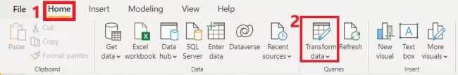 power query editor from the transform menu on the home tab